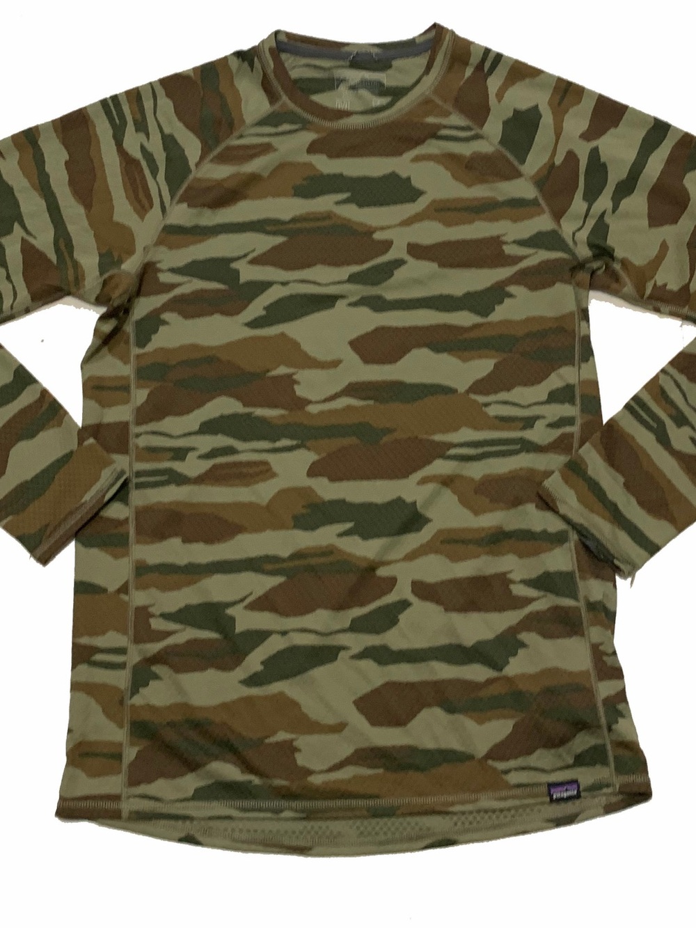 Patagonia Green and Brown Camo capilene midweight base layer